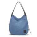 Borsa a tracolla casual in tela blu da donna, elegante shopper hobo con manici. - Blu