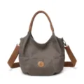 Borsa a tracolla casual in tela da donna, grande borsa tote con manico e tracolla marroni. - Grigio