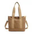 Borsa shopper in tela marrone da donna, borsa a tracolla di grande capacità con manici. - Marrone