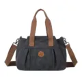 Borsa a tracolla in tela grigio scuro con manici marroni, borsa casual versatile da donna. - Nero