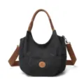 Borsa a tracolla in tela casual con eleganti manici marroni per pendolari e uso quotidiano. - Nero