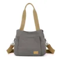 Borsa a tracolla da donna in tela di canvas, grande capacità e shopper elegante. - Grigio