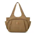 Borsa a tracolla in tela da donna, grande borsa casual con tasche multiple. - Marrone