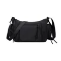 Black multi-pocket hobo shoulder bag, trendy motorcycle style crossbody bag for women. - Black