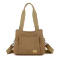 Casual canvas shoulder bag for women, versatile large capacity handbag with top handles. - Coffee