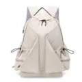 Zaino casual in tela di nylon beige con tasche coulisse, elegante zainetto plissettato. - 30*16*45cm / Bianco