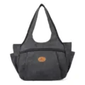 Borsa a tracolla in tela da donna grande capacità shopper casual grigio scuro - Nero