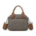 Borsa a tracolla in tela da donna, borsa a spalla casual in stile conici con manici marroni. - Grigio