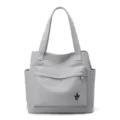 Borsa tote in tela grigia da donna, borsa a spalla capiente con tasca con zip e doppi manici. - Grigio