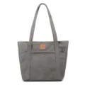 Borsa shopper in tela grigia da donna, borsa a spalla casual capiente molto pratica. - Grigio