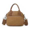 Borsa a tracolla in tela marrone da donna, borsa casual a conchiglia con tasche con zip. - Caffè