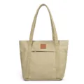Borsa a tracolla in tela cachi da donna, shopper capiente con tasca frontale e doppi manici. - Kaki