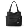 Borsa tote nera in tela, elegante borsa a spalla capiente con tasca frontale funzionale. - Nero