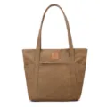 Elegante borsa a spalla in tela da donna, grande capacità shopper casual monocolore. - Caffè