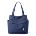 Dark blue canvas tote bag, stylish Korean style large capacity casual shoulder handbag. - Blue