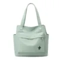 Light green canvas tote bag, large capacity shoulder bag, casual everyday fashion handbag. - Green