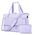 Purple women travel duffel gym bag with USB charging port, large capacity sports yoga bag. - Lavender