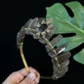 Cerchietto corona tiara in cristallo di quarzo affumicato con ciondolo croce donna. - Stile Dea Girasole Oro Quarzo Fumè / Marrone