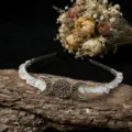 Handmade crystal moon tiara gemstone wiccan crown bridal hair hoop vintage headdress - Rose Quartz + Moon