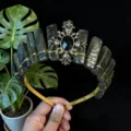 Cerchietto corona in cristallo grezzo stile gotico tiara pietra grezza gemma nera donna - Stile Dea Girasole Oro Labradorite / Grigio