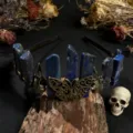 Gothic crystal crown headband with blue lapis lazuli, butterfly filigree and metal wire. - Lapis Lazuli + Antique Bronze Crow & Butterfly