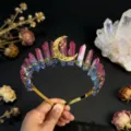 Natural crystal crown headband with golden wire and star moon, perfect festival photo prop. - Red Blue Gold Moon and Gold Star
