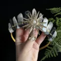 Natural crystal crown headband with sun goddess metal accessory, elegant boho hair piece for women. - Black Rutilated Quartz