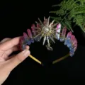 Natural crystal crown headband with sun goddess and moon accessories for women trendy new style - Red Blue Gold Sun