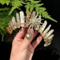 Diadema de corona de cristal natural accesorio de pelo diosa del sol para foto de mujer - Jaspe Flor Rojo + Perla Artificial Dorada Diosa del Sol