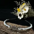 Handmade crystal chip moon headband, exquisite triple moon hair hoop for bridal parties. - White Turquoise + Moon
