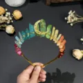 Handmade rainbow crystal crown headband with gold wire, star and moon charm for women. - Rainbow Gold Moon and Gold Star