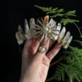 Natural quartz crystal tiara crown headband gold sun goddess hair accessory party prom gift - Red Rhodonite