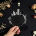 Natural crystal crown headband gothic Halloween hair accessory handmade tiara for women - Black Rutilated Quartz And Silver Crow Head