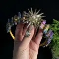 Gorgeous sun goddess crystal crown headband with raw titanium quartz and pearl details for women. - Colorful Gold Sun