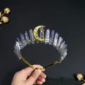 Natural crystal crown headband gold wire star moon festival women fashion new style - AB Purple Gold Moon and Gold Star