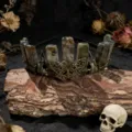 Gothic natural crystal tiara headband with vintage butterfly and skull accessories for women photo - Labradorite + Antique Bronze Crow & Butterfly