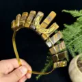 Natürlicher Tigerauge Kristall Krone Haarreif mit goldener Mond Anhänger Damen Party Haarschmuck - Tigerauge Stein Golddraht Goldmond