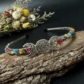 Natural crystal moon chip headband, handmade gemstone tiara for festival and wedding detail. - Colorful Shell With Moon
