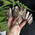 Natural crystal crown headband with sun goddess charm for women trendy photo hair accessory. - Rhodonite