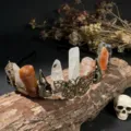 Gothic Natural Crystal Tiara Crown Headband with Butterfly and Skull Halloween Hair Accessories - Red Flower Jasper + Antique Bronze Crow & Butterfly