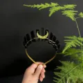 11-stein natürlicher schwarzer Kristall Kronen Haarreif mit goldener Mondsichel Mode Stil - Obsidian Golddraht Goldmond