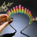 Colorful raw crystal crown headband wire wrapped magical tiara for festival party hair accessories - Pink Yellow Green