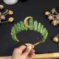 Green crystal crown headband with gold wire, crescent moon and star for women festival party. - Green Gold Moon and Gold Star