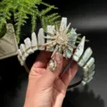 Natural Crystal Crown Headband Green Stone Sun Goddess Hair Accessory Fashion Party - Amazonite + Gold Artificial Pearl Sun Goddess