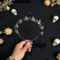 Gothic crystal crown headband Halloween party hair accessories for women fashion photo props. - Smoky Quartz And Silver Crow Head