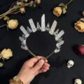 Natural crystal crown headband gothic style hair accessory for women photography props - Plated Rose Quartz And Silver Crow Head