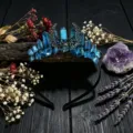 Serre-tête couronne lune en cristal bleu, tiara gothique accessoire cheveux photo femme - Style Bleu