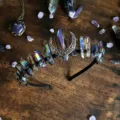 Natural crystal crown headband with iridescent raw stones and crescent moon for women party photo - Multicolor Accent With Small Moon