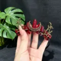 Gothic red crystal headband featuring a delicate metal crescent moon and branch details for women. - Moon Branch Crown Headband / Bright Red