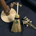 Wicca mini broom pendant with green crystal stone, rustic witch charm for car or home decor. - Green Crystal / Approx. 15cm
